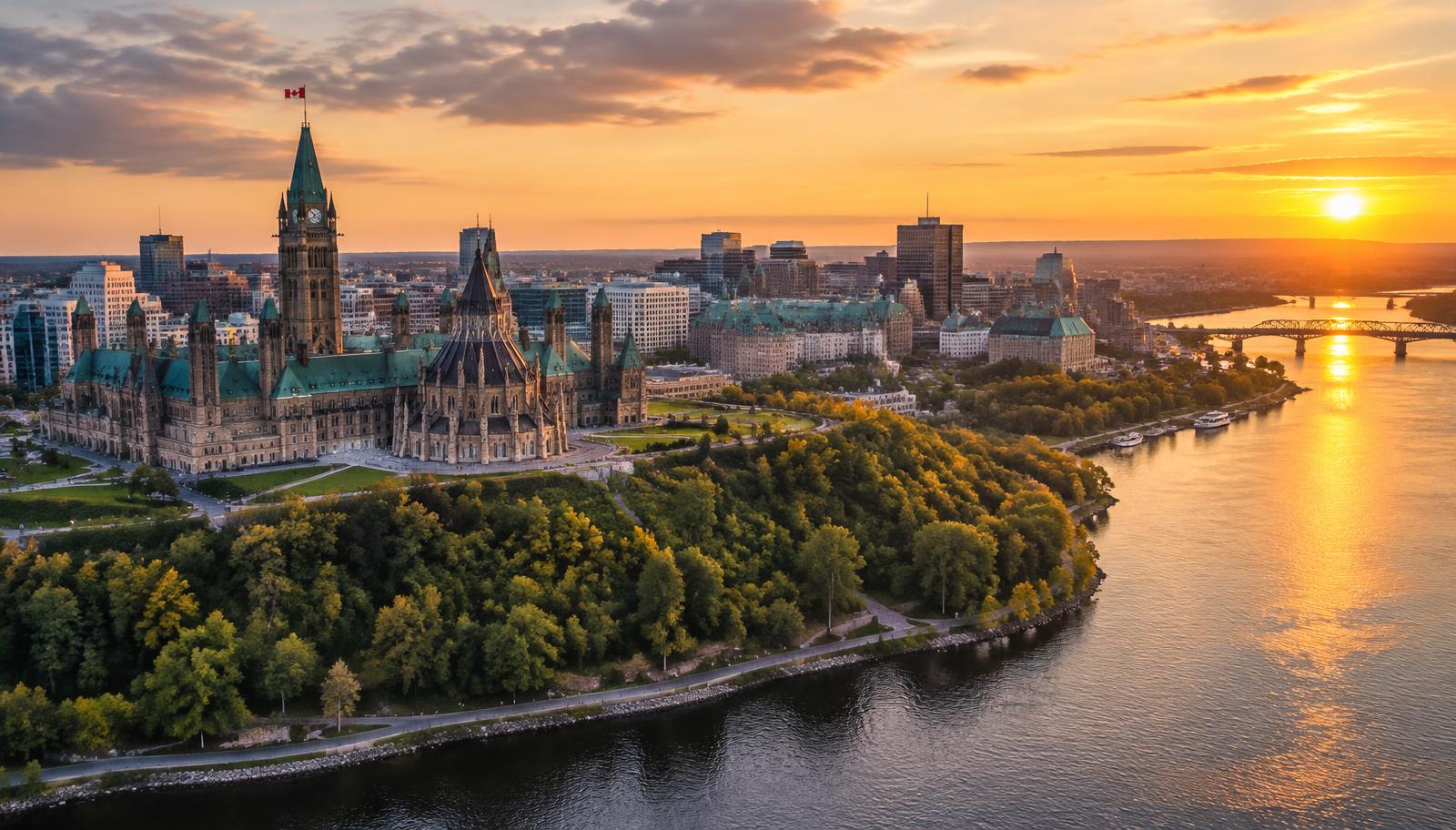 Ottawa skyline and Parliament Hill over the Ottawa River